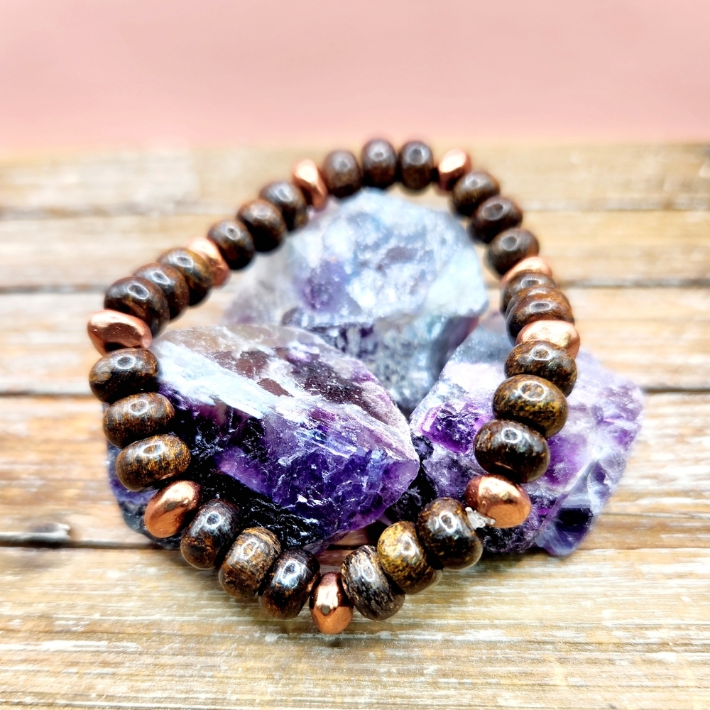 Bronzite and Copper Nugget Beaded Bracelet